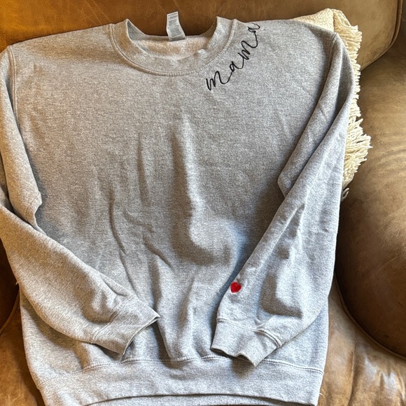 Gildan Gray Crewneck Sweater with Embroidery - Picture 1 of 7